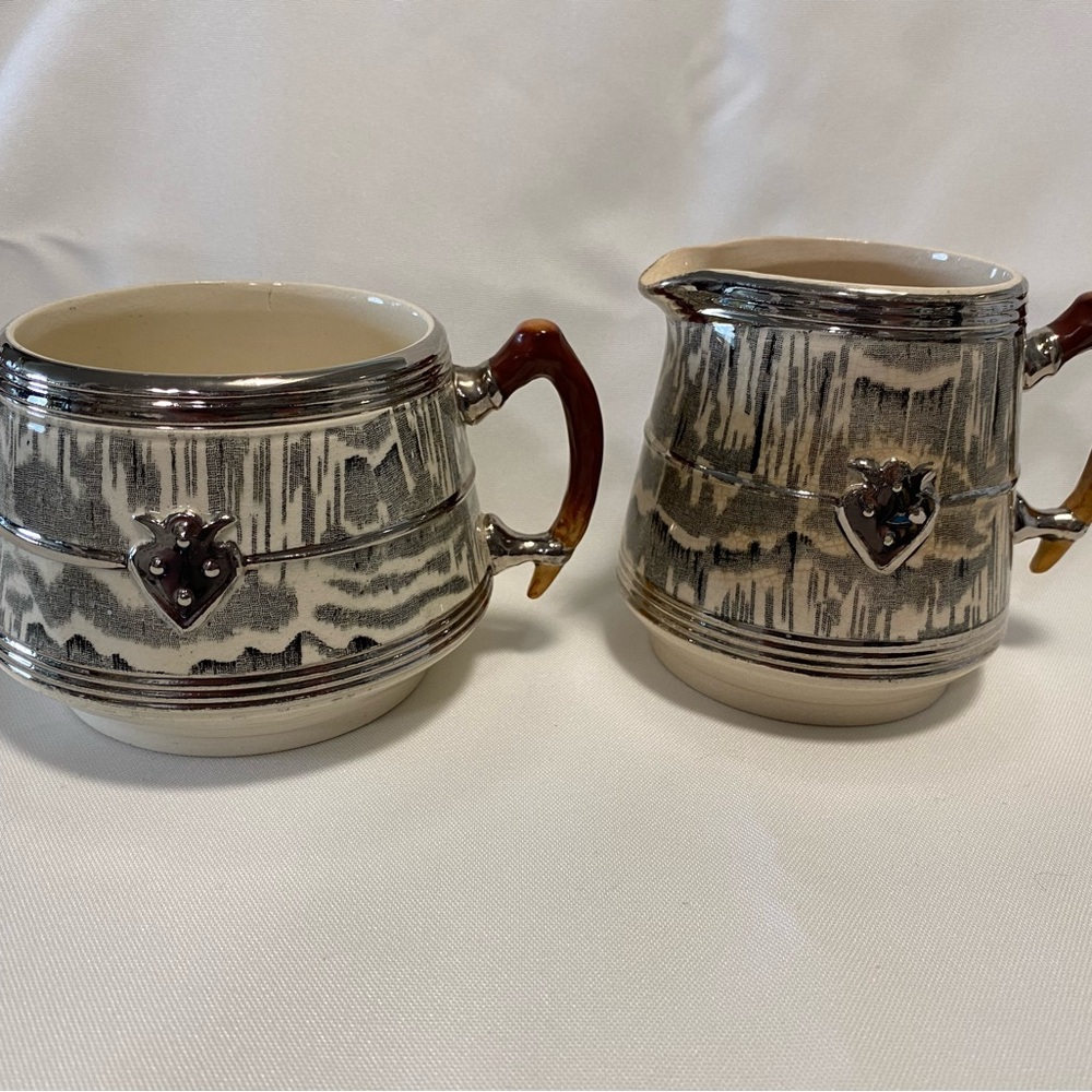 Arthur Wood "Silver Shield" sugar bowl and creamer set 1930s